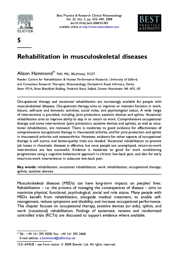 Rehabilitation in musculoskeletal diseases