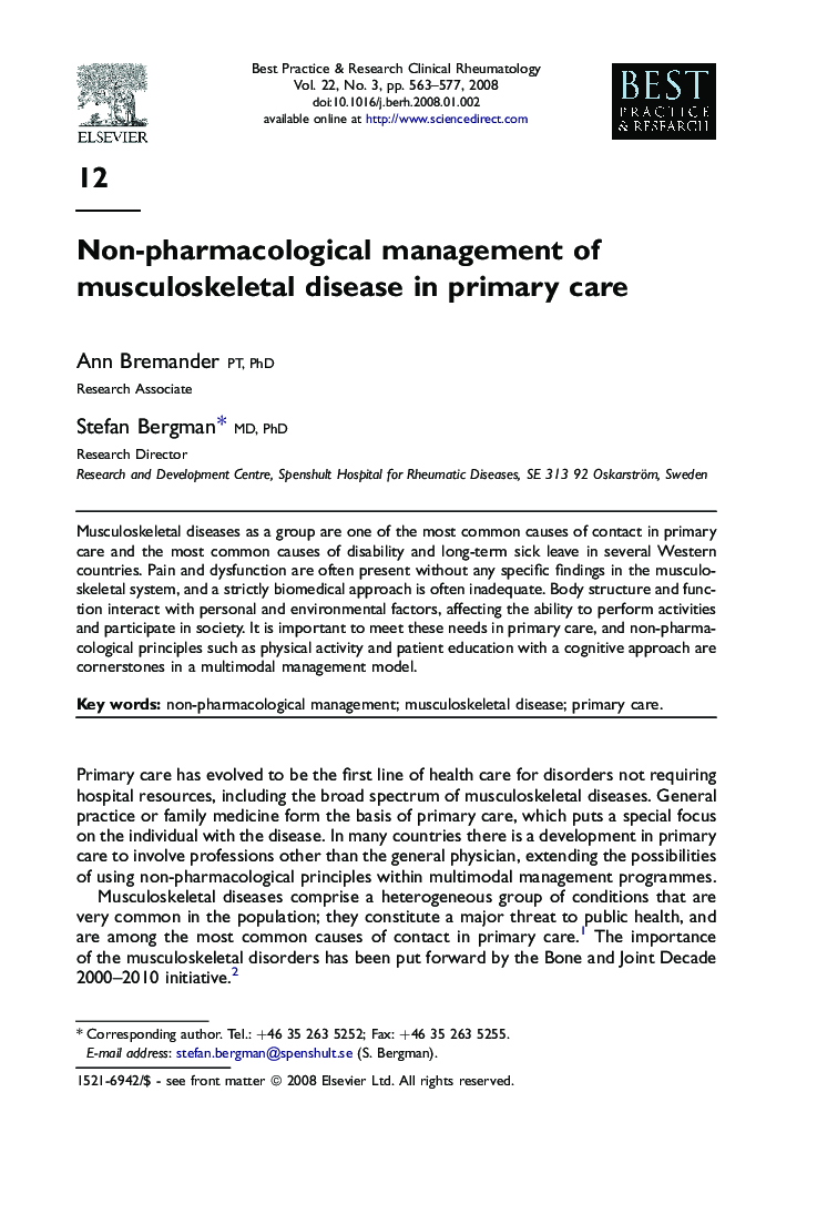 Non-pharmacological management of musculoskeletal disease in primary care