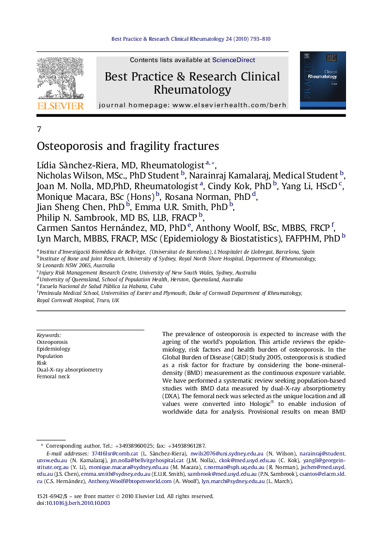 Osteoporosis and fragility fractures