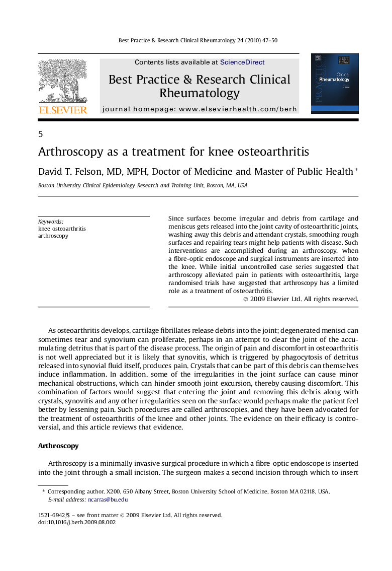 Arthroscopy as a treatment for knee osteoarthritis