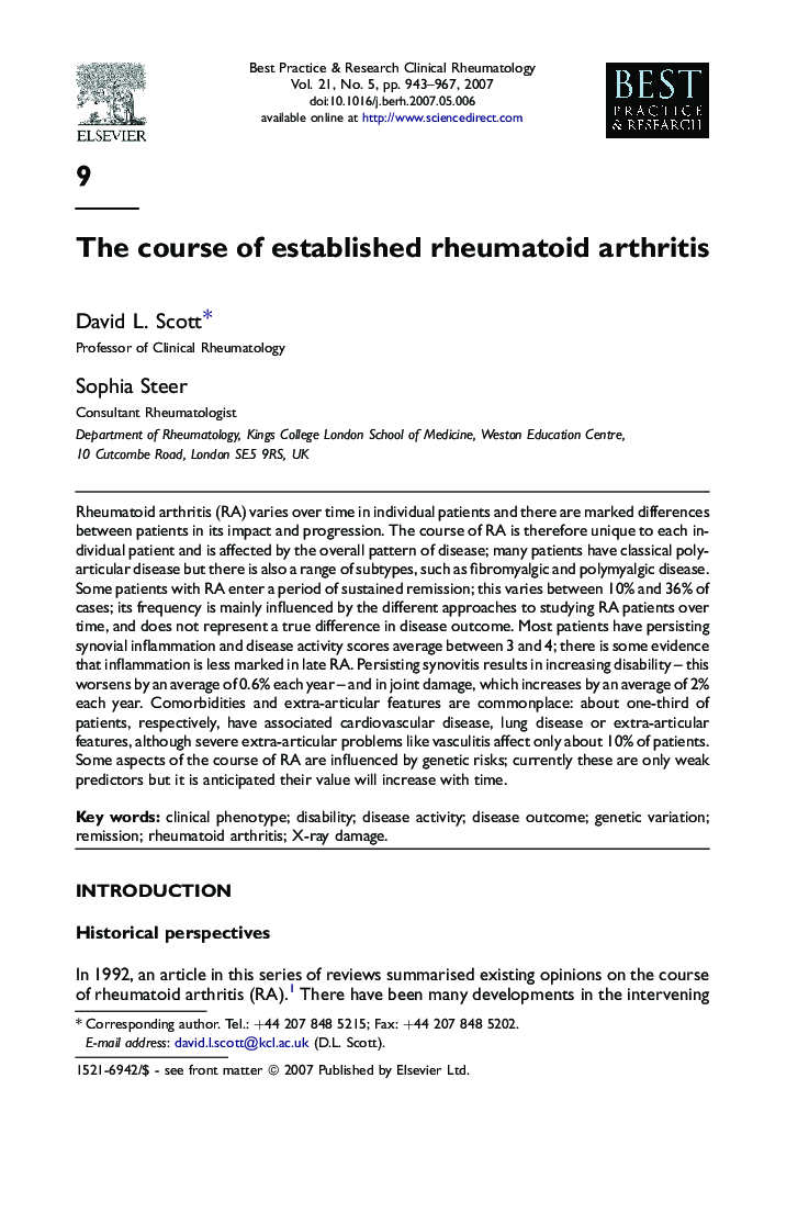 The course of established rheumatoid arthritis