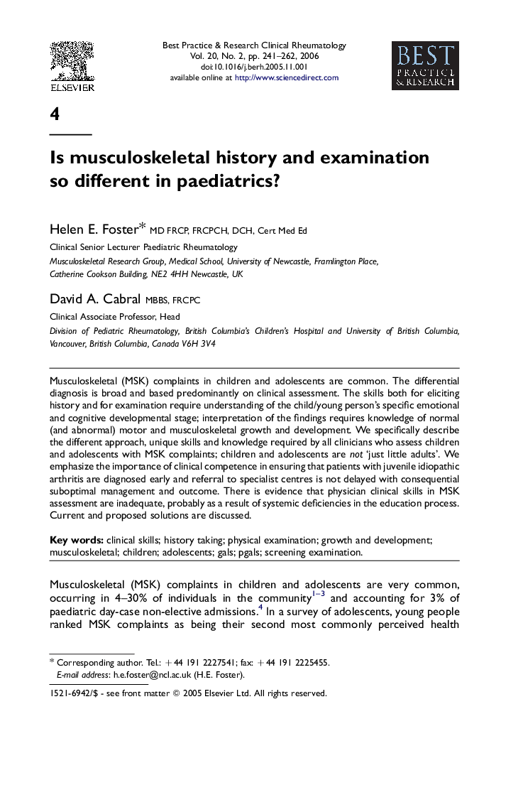 Is musculoskeletal history and examination so different in paediatrics?