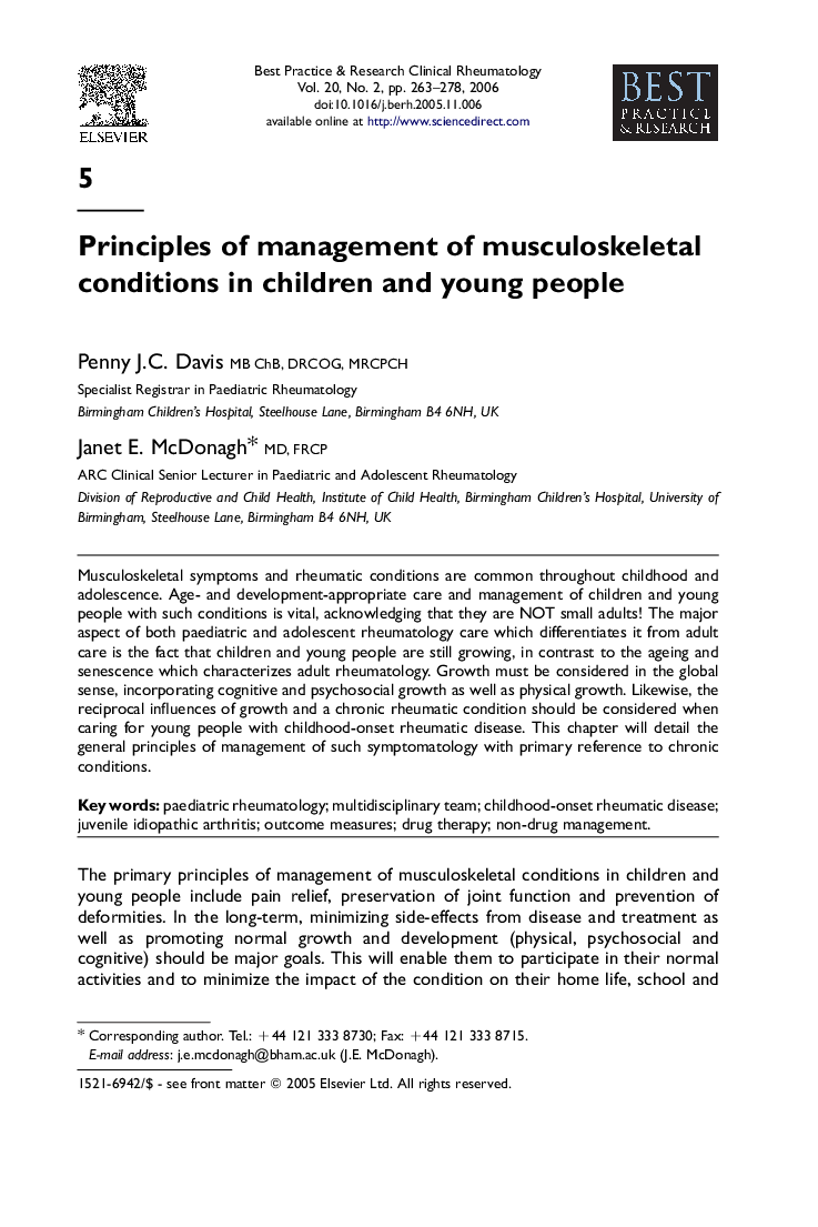 Principles of management of musculoskeletal conditions in children and young people