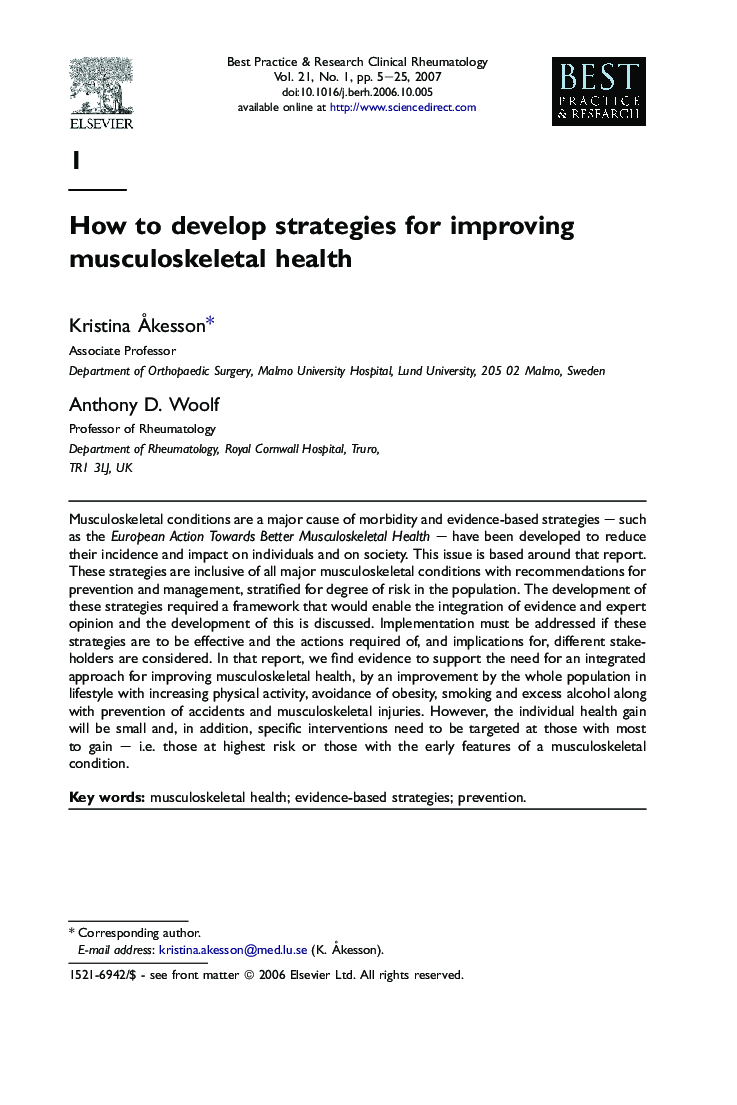 How to develop strategies for improving musculoskeletal health