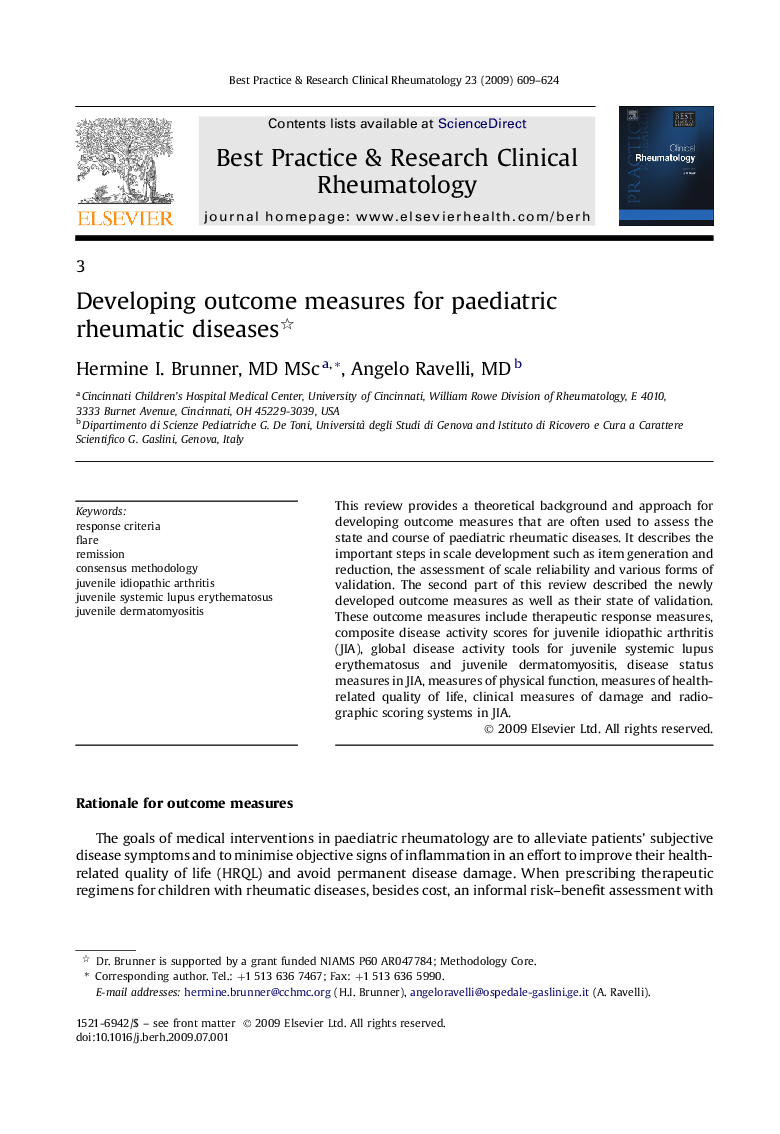 Developing outcome measures for paediatric rheumatic diseases 