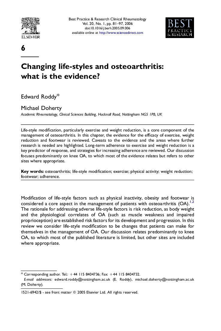 Changing life-styles and osteoarthritis: what is the evidence?