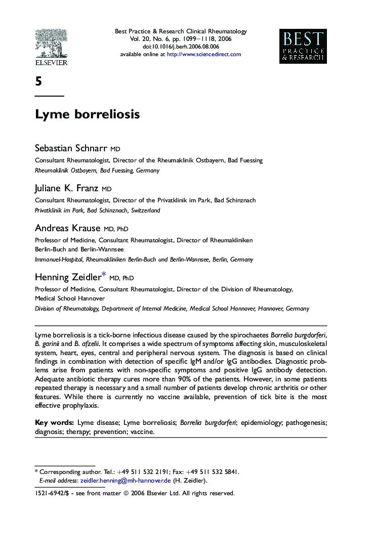 عکس صفحه اول مقاله: Lyme borreliosis Lyme borreliosis