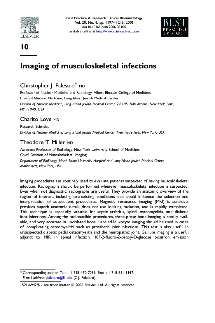 Imaging of musculoskeletal infections