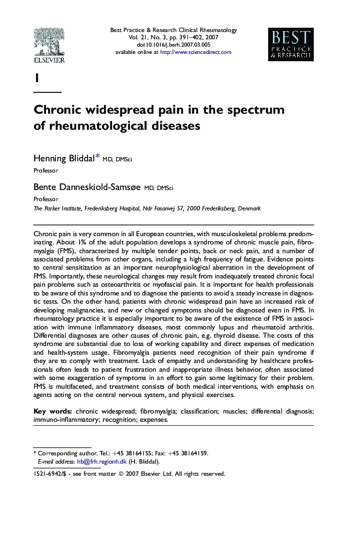 Chronic widespread pain in the spectrum of rheumatological diseases