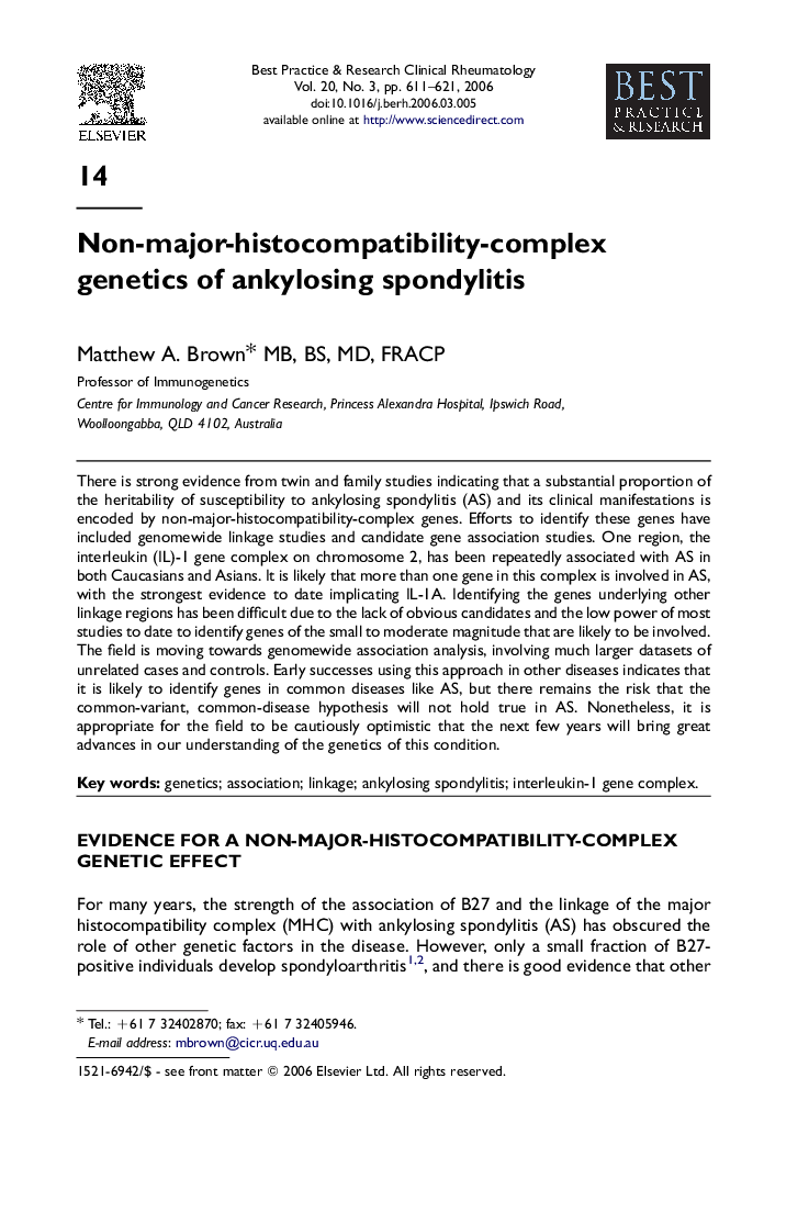 Non-major-histocompatibility-complex genetics of ankylosing spondylitis