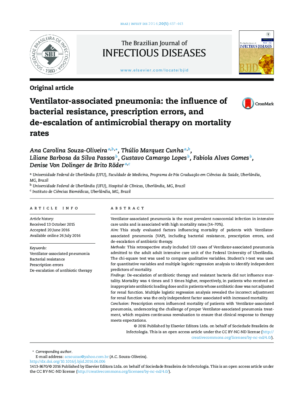 Ventilator-associated pneumonia: the influence of bacterial resistance, prescription errors, and de-escalation of antimicrobial therapy on mortality rates