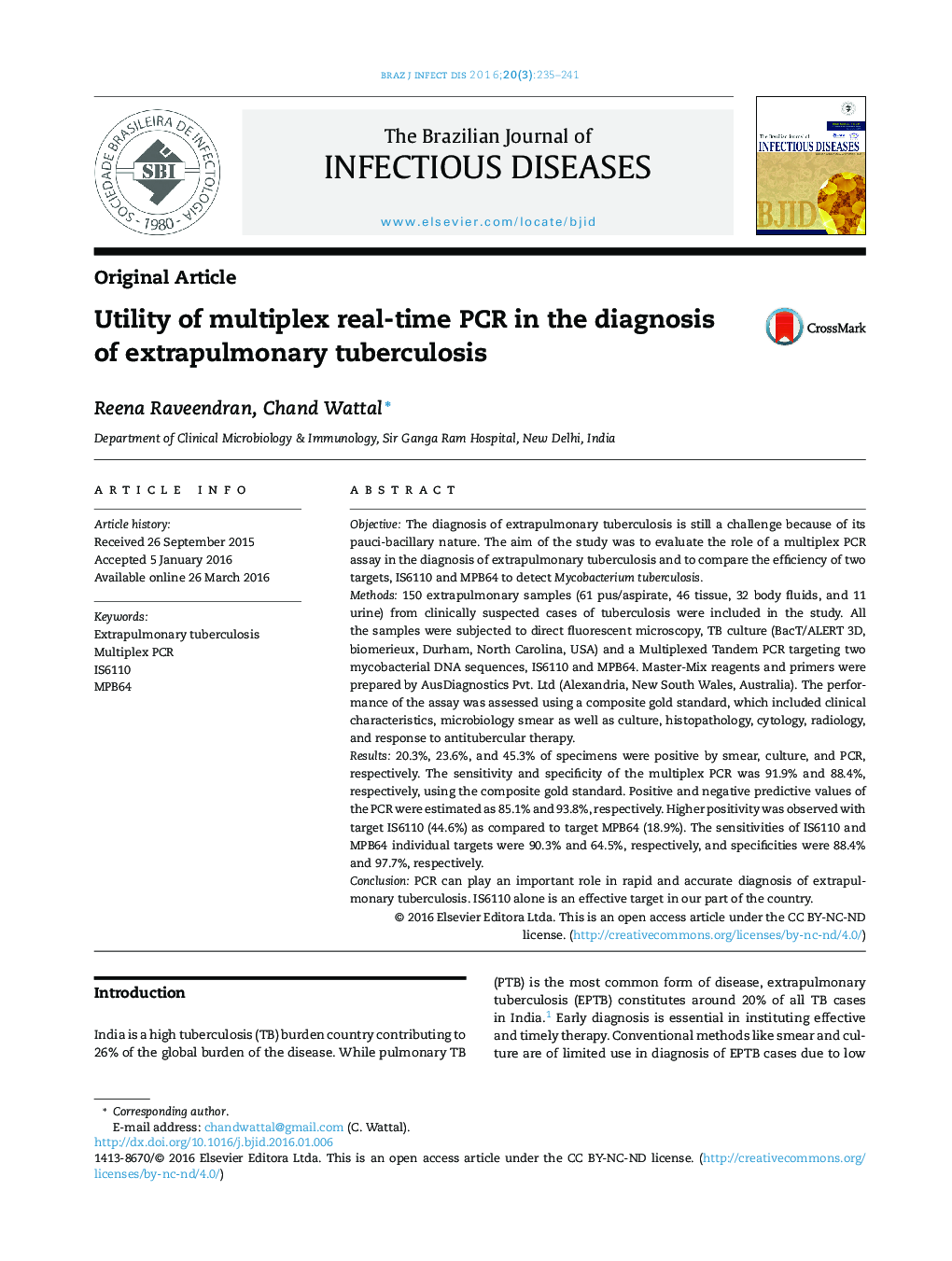 Utility of multiplex real-time PCR in the diagnosis of extrapulmonary tuberculosis