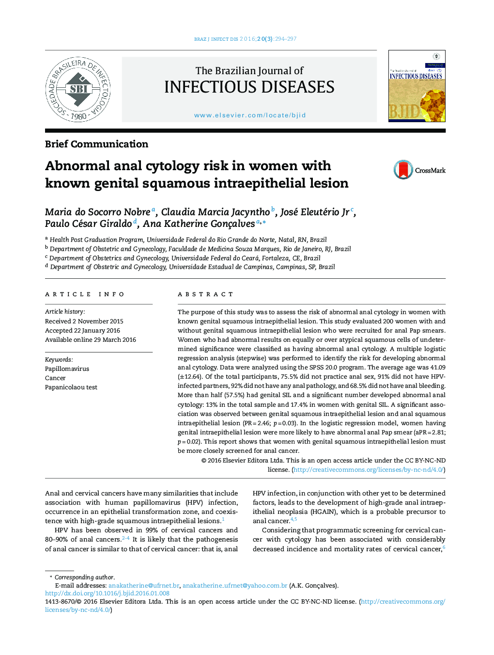 Abnormal anal cytology risk in women with known genital squamous intraepithelial lesion