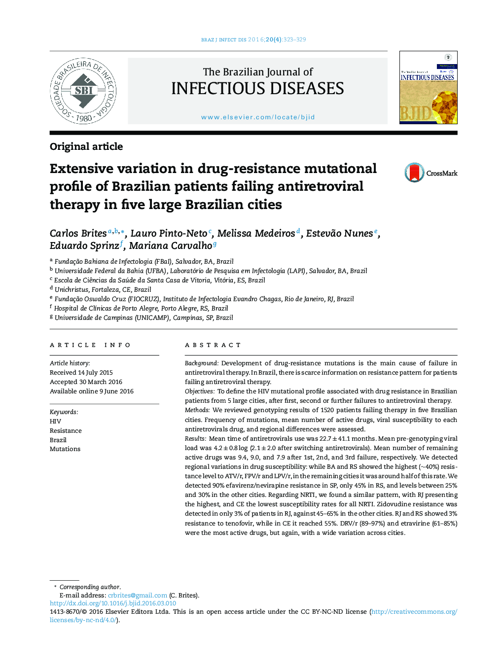 Extensive variation in drug-resistance mutational profile of Brazilian patients failing antiretroviral therapy in five large Brazilian cities