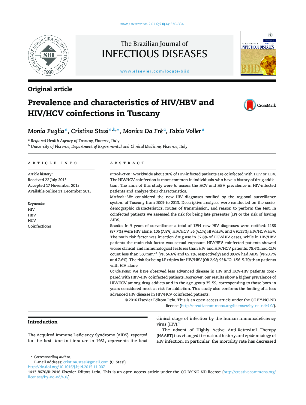 Prevalence and characteristics of HIV/HBV and HIV/HCV coinfections in Tuscany