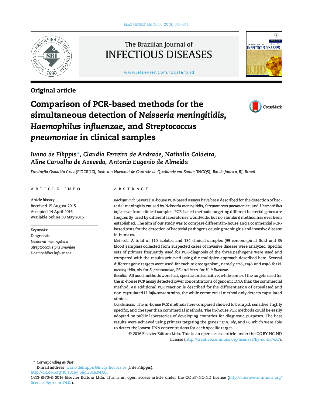 Comparison of PCR-based methods for the simultaneous detection of Neisseria meningitidis, Haemophilus influenzae, and Streptococcus pneumoniae in clinical samples