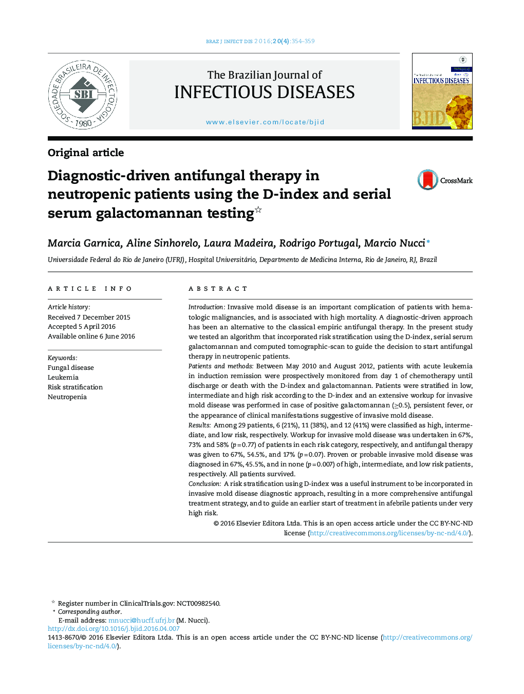 Diagnostic-driven antifungal therapy in neutropenic patients using the D-index and serial serum galactomannan testing 