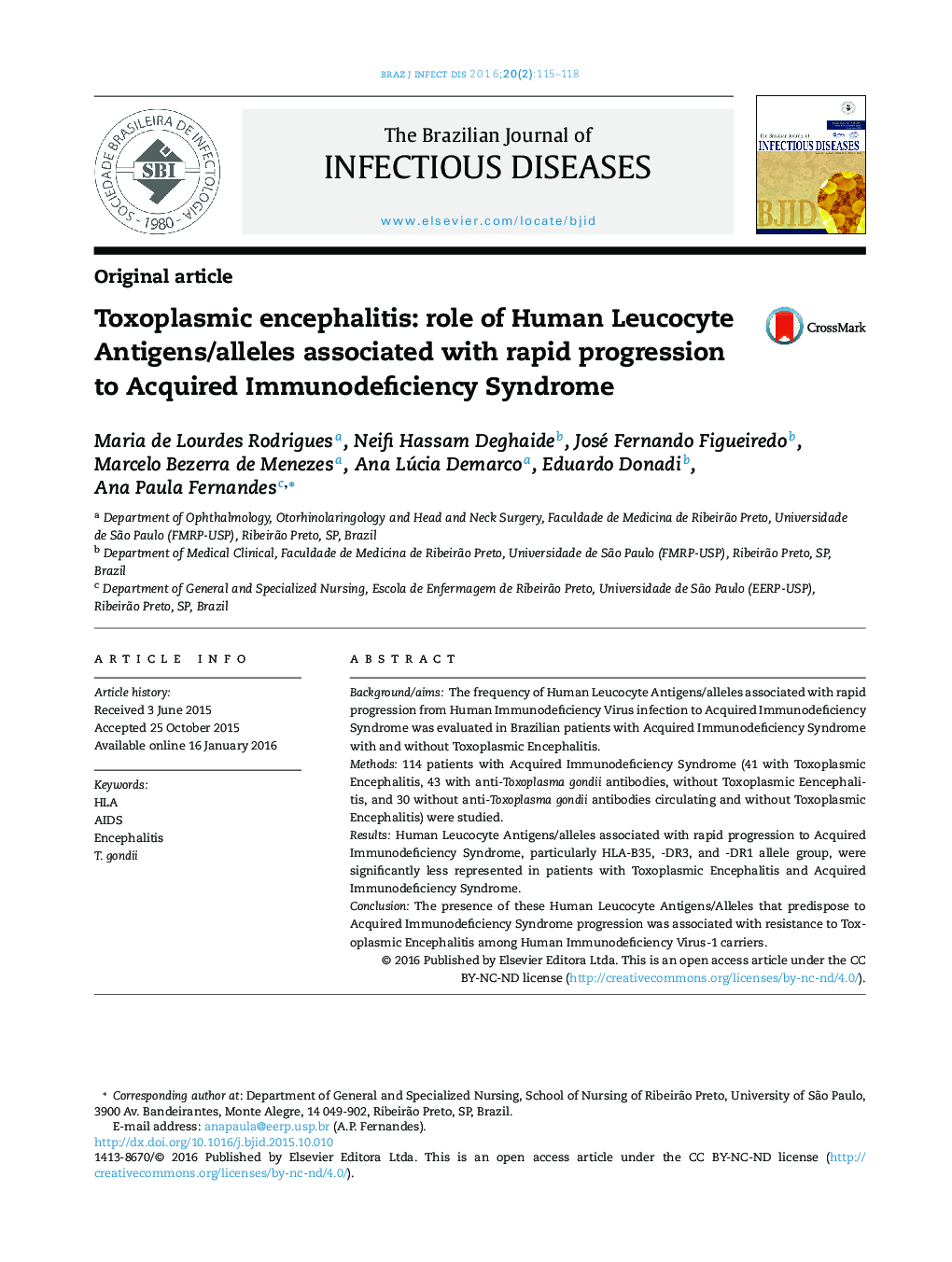 Toxoplasmic encephalitis: role of Human Leucocyte Antigens/alleles associated with rapid progression to Acquired Immunodeficiency Syndrome