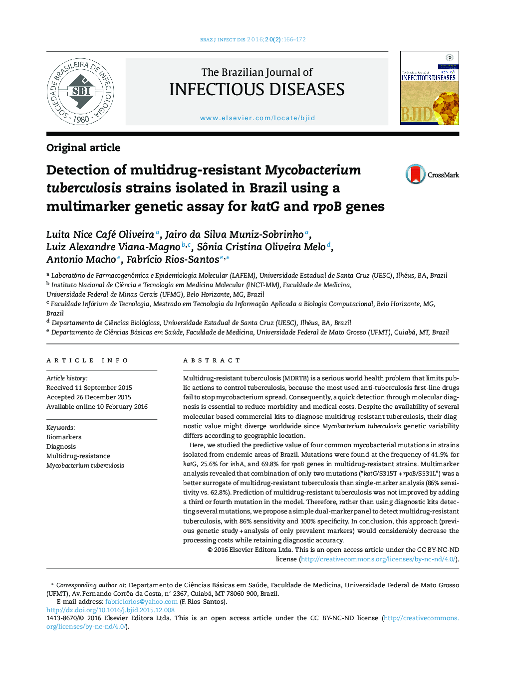 Detection of multidrug-resistant Mycobacterium tuberculosis strains isolated in Brazil using a multimarker genetic assay for katG and rpoB genes