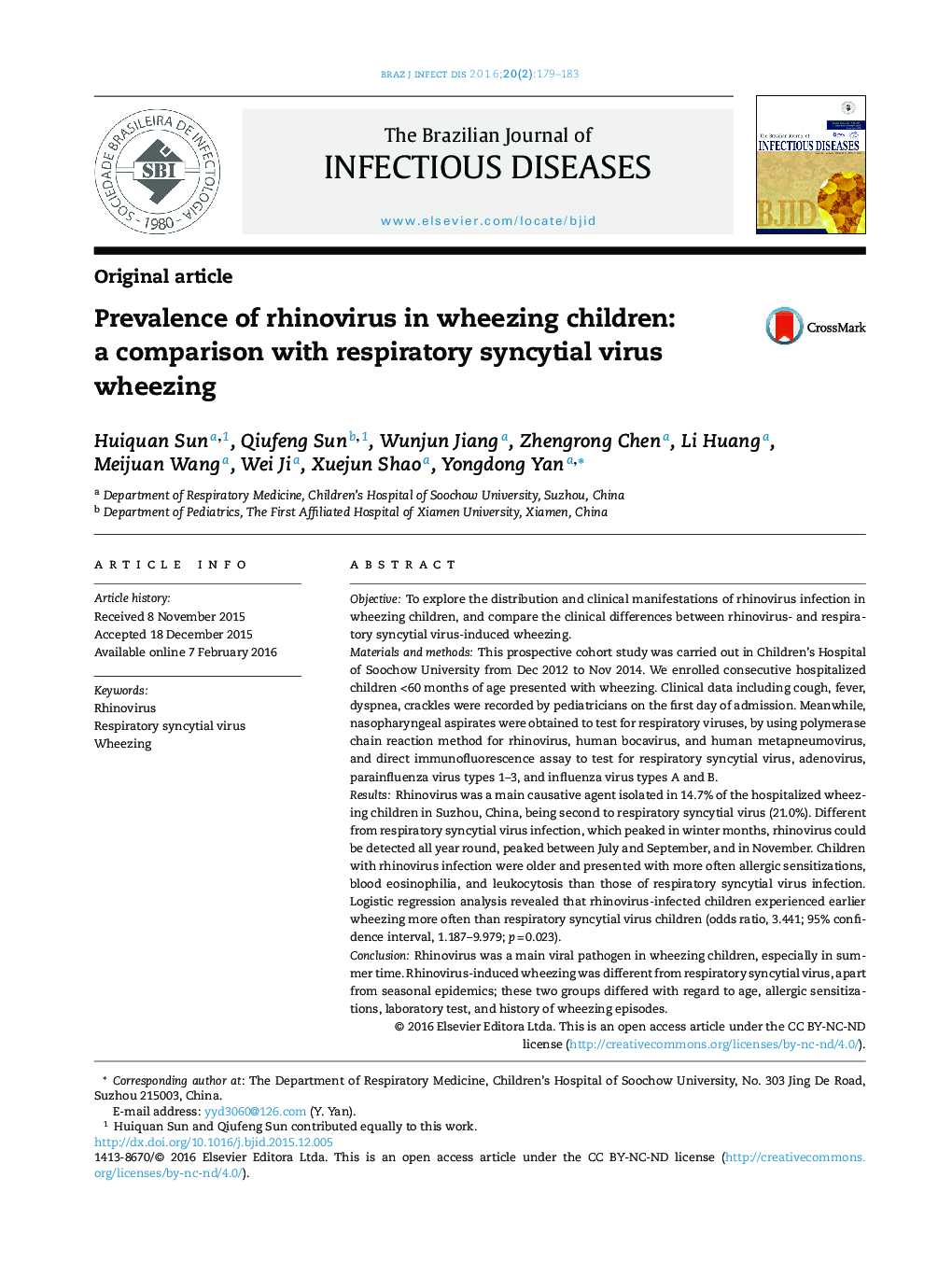 Prevalence of rhinovirus in wheezing children: a comparison with respiratory syncytial virus wheezing