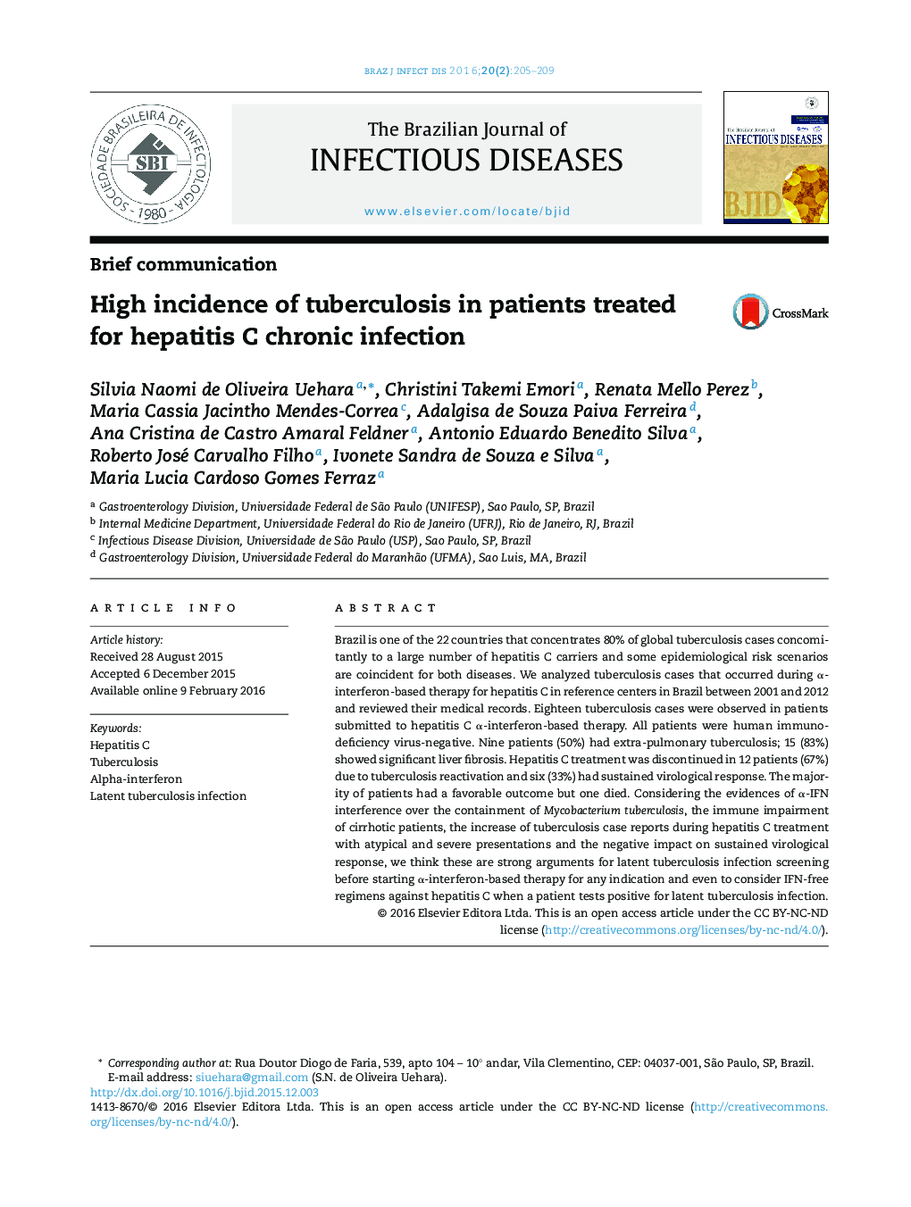 High incidence of tuberculosis in patients treated for hepatitis C chronic infection