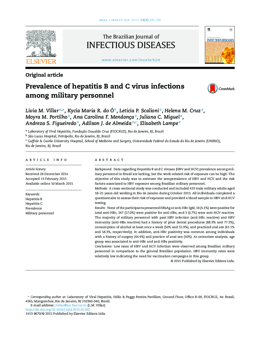 Prevalence of hepatitis B and C virus infections among military personnel