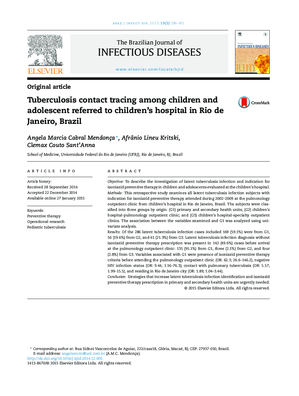 Tuberculosis contact tracing among children and adolescent referred to children's hospital in Rio de Janeiro, Brazil