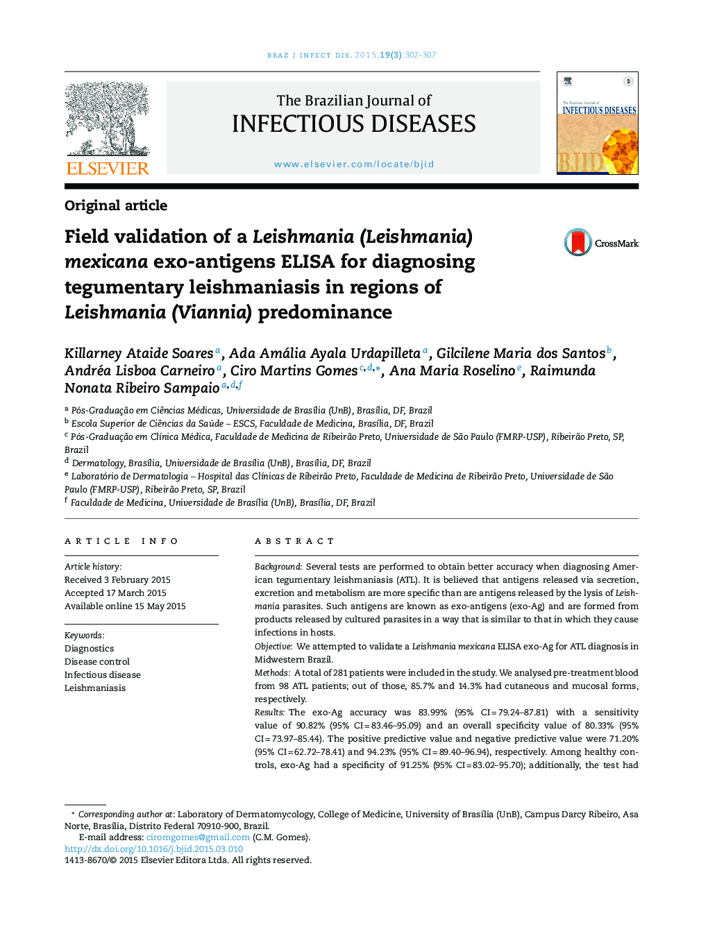 Field validation of a Leishmania (Leishmania) mexicana exo-antigens ELISA for diagnosing tegumentary leishmaniasis in regions of Leishmania (Viannia) predominance