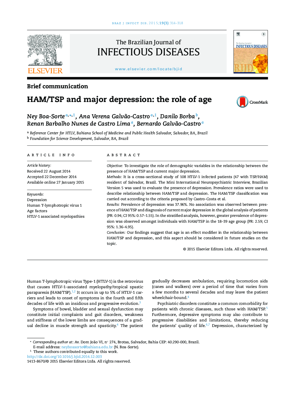 HAM/TSP and major depression: the role of age