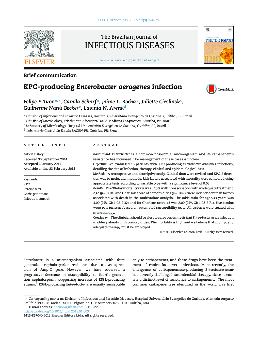 KPC-producing Enterobacter aerogenes infection