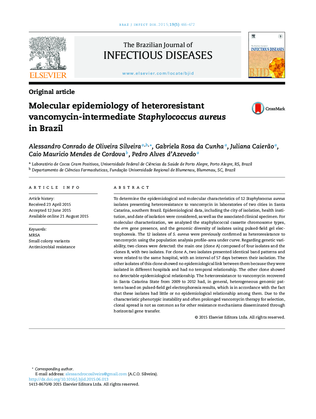 Molecular epidemiology of heteroresistant vancomycin-intermediate Staphylococcus aureus in Brazil