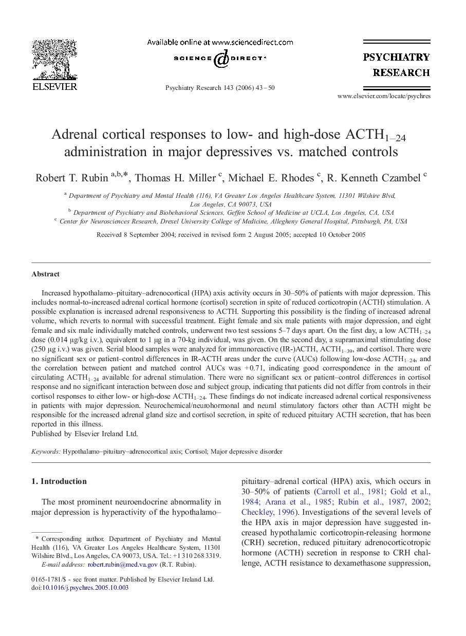 Adrenal cortical responses to low- and high-dose ACTH1–24 administration in major depressives vs. matched controls