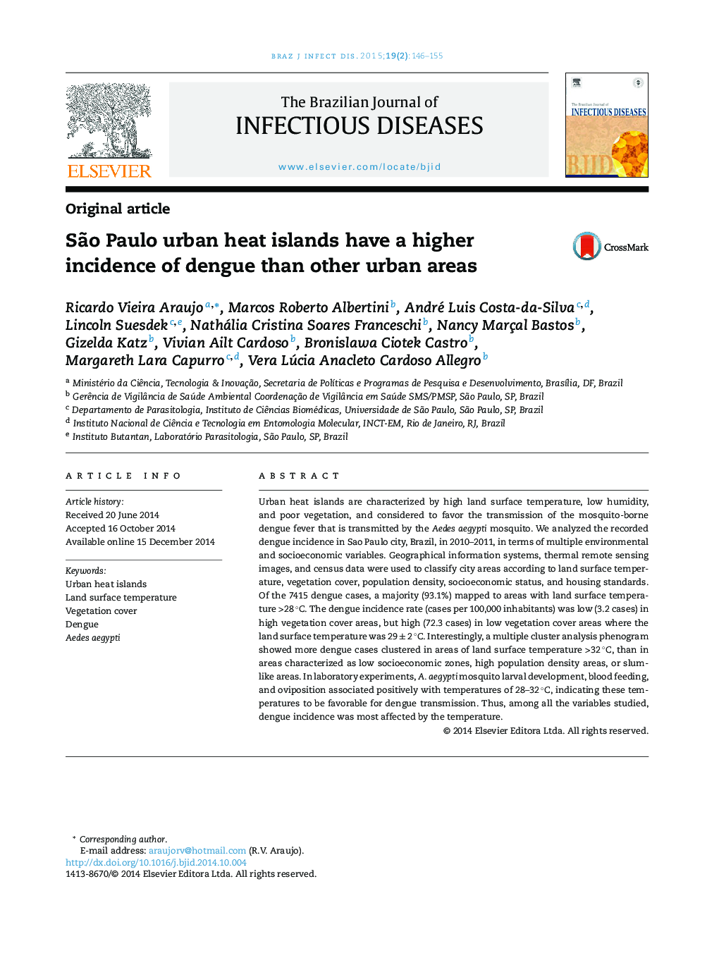 São Paulo urban heat islands have a higher incidence of dengue than other urban areas