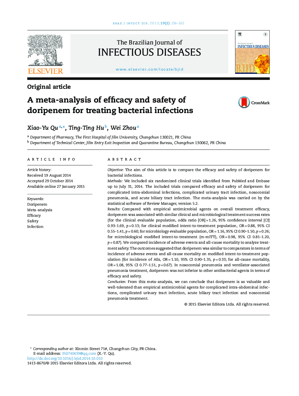 A meta-analysis of efficacy and safety of doripenem for treating bacterial infections