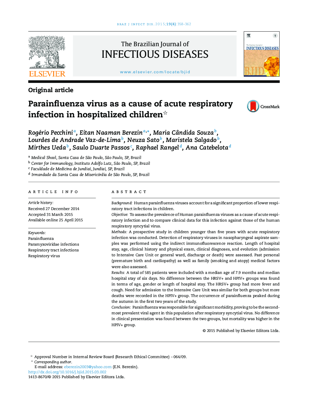 Parainfluenza virus as a cause of acute respiratory infection in hospitalized children 