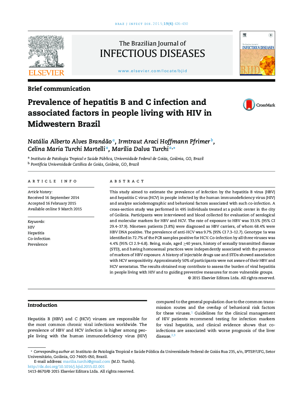 Prevalence of hepatitis B and C infection and associated factors in people living with HIV in Midwestern Brazil