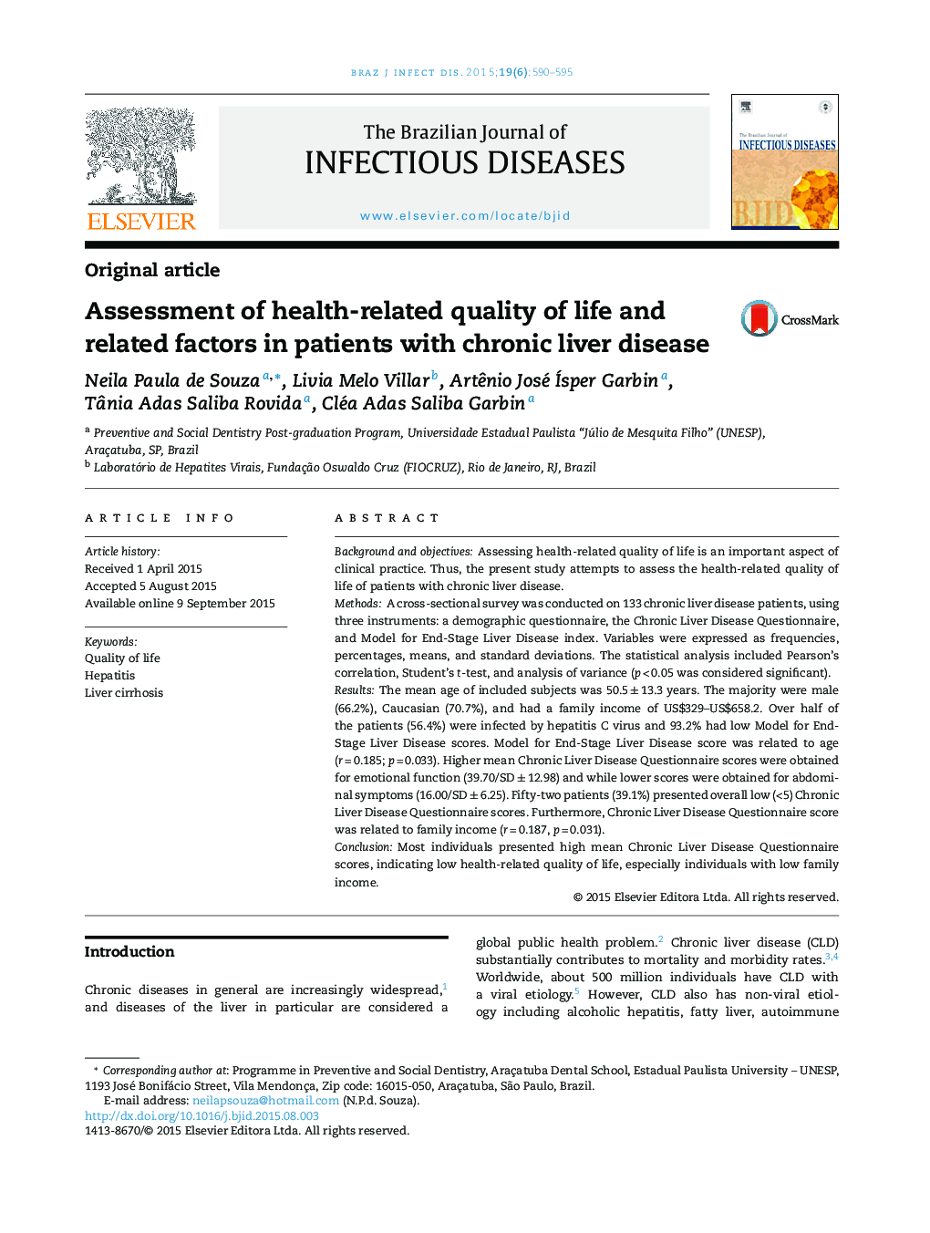 Assessment of health-related quality of life and related factors in patients with chronic liver disease