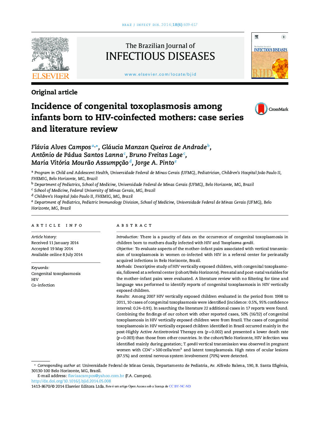 Incidence of congenital toxoplasmosis among infants born to HIV-coinfected mothers: case series and literature review