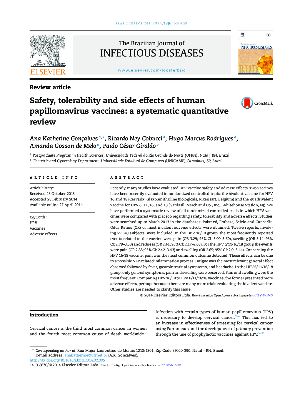 Safety, tolerability and side effects of human papillomavirus vaccines: a systematic quantitative review