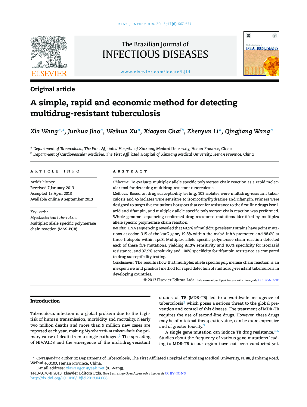 A simple, rapid and economic method for detecting multidrug-resistant tuberculosis