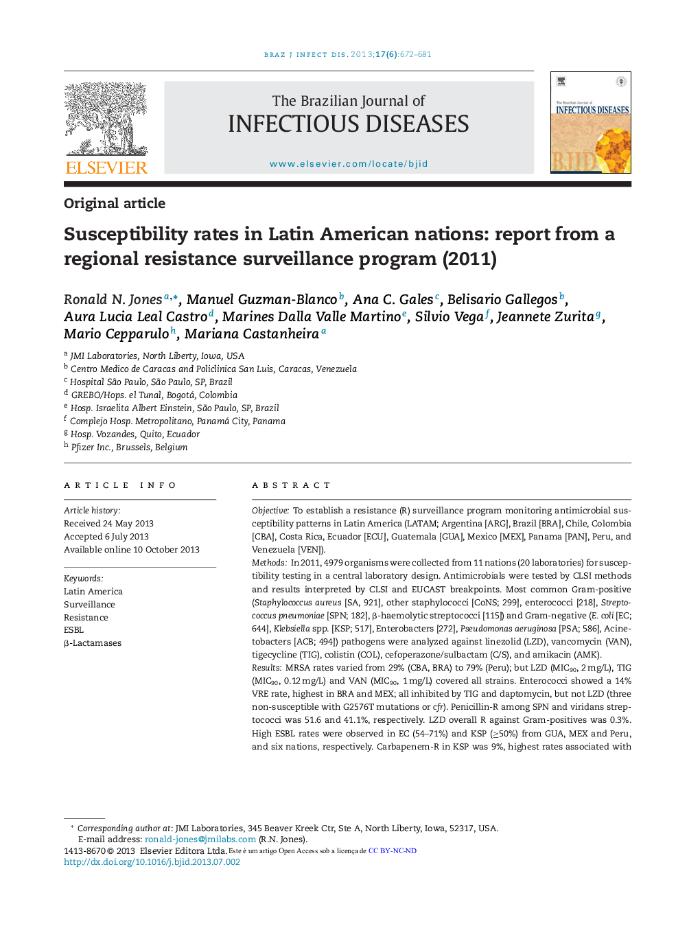 Susceptibility rates in Latin American nations: report from a regional resistance surveillance program (2011)