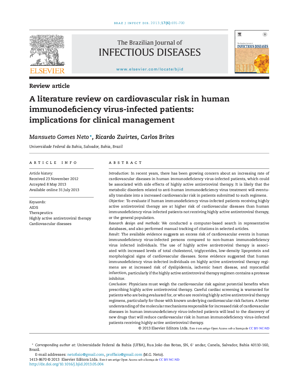 A literature review on cardiovascular risk in human immunodeficiency virus-infected patients: implications for clinical management