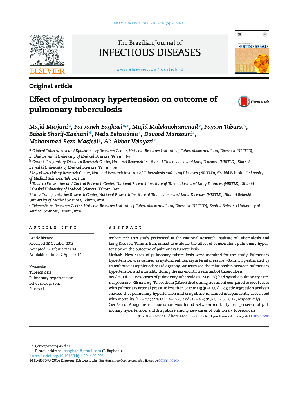 Effect of pulmonary hypertension on outcome of pulmonary tuberculosis