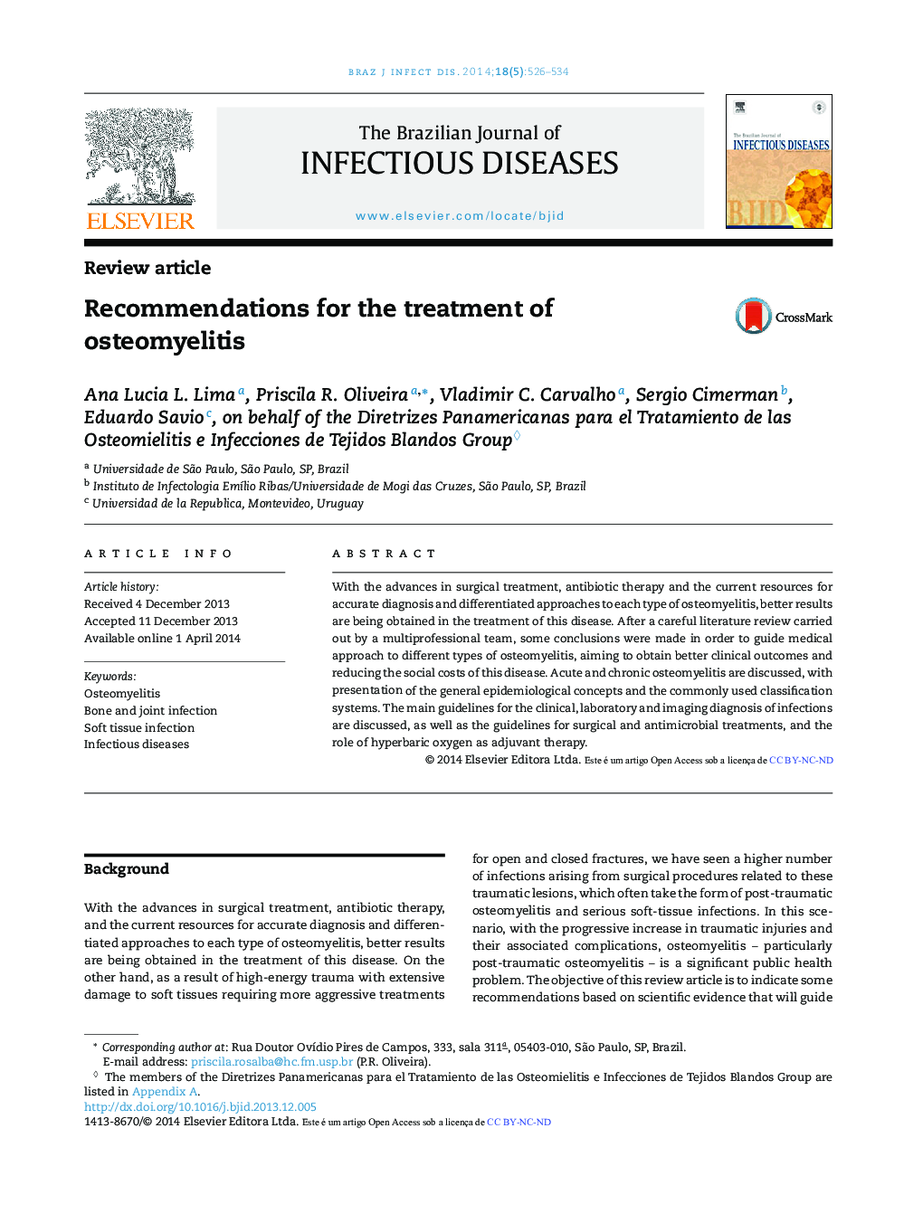 Recommendations for the treatment of osteomyelitis