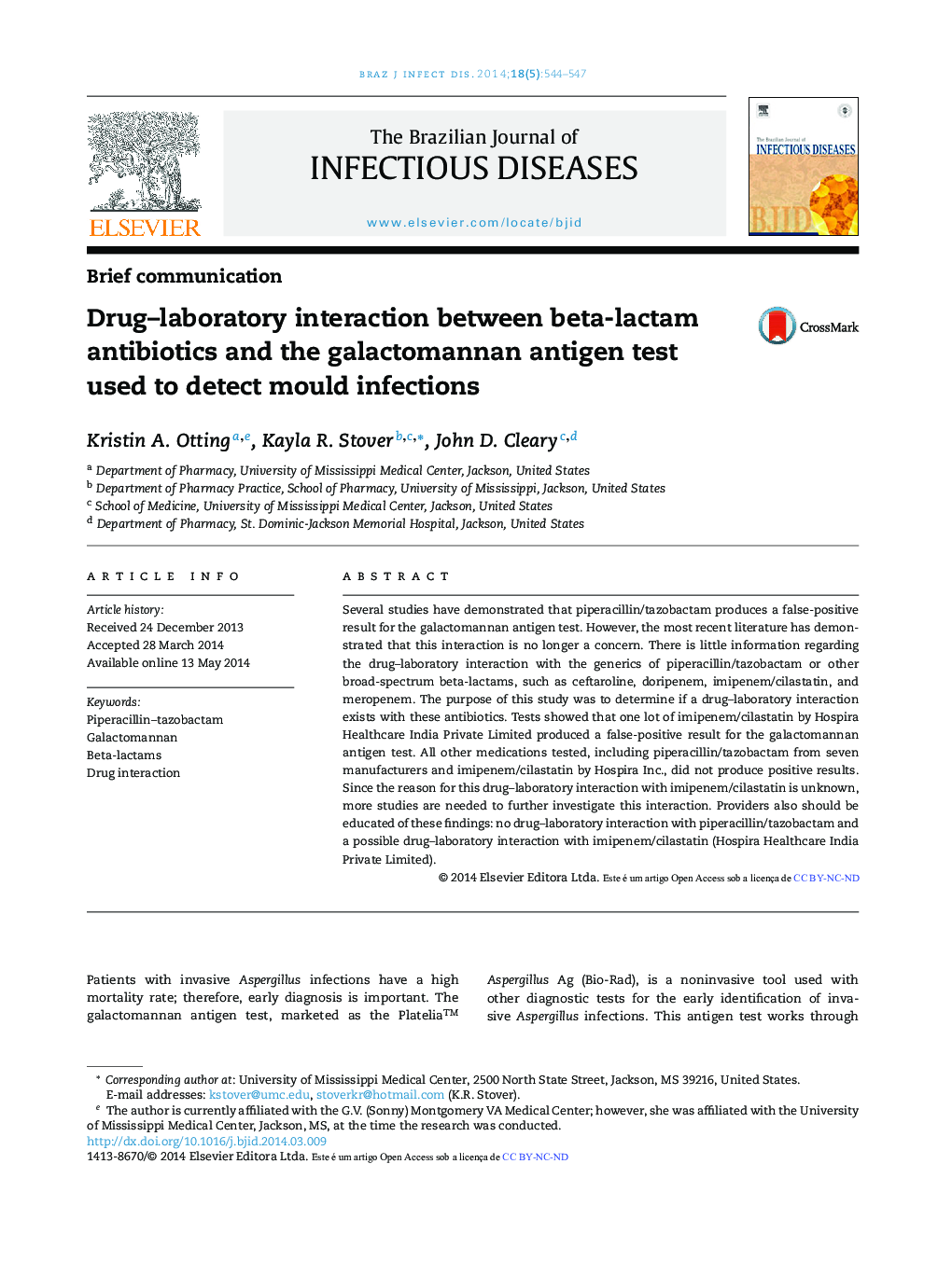 Drug–laboratory interaction between beta-lactam antibiotics and the galactomannan antigen test used to detect mould infections