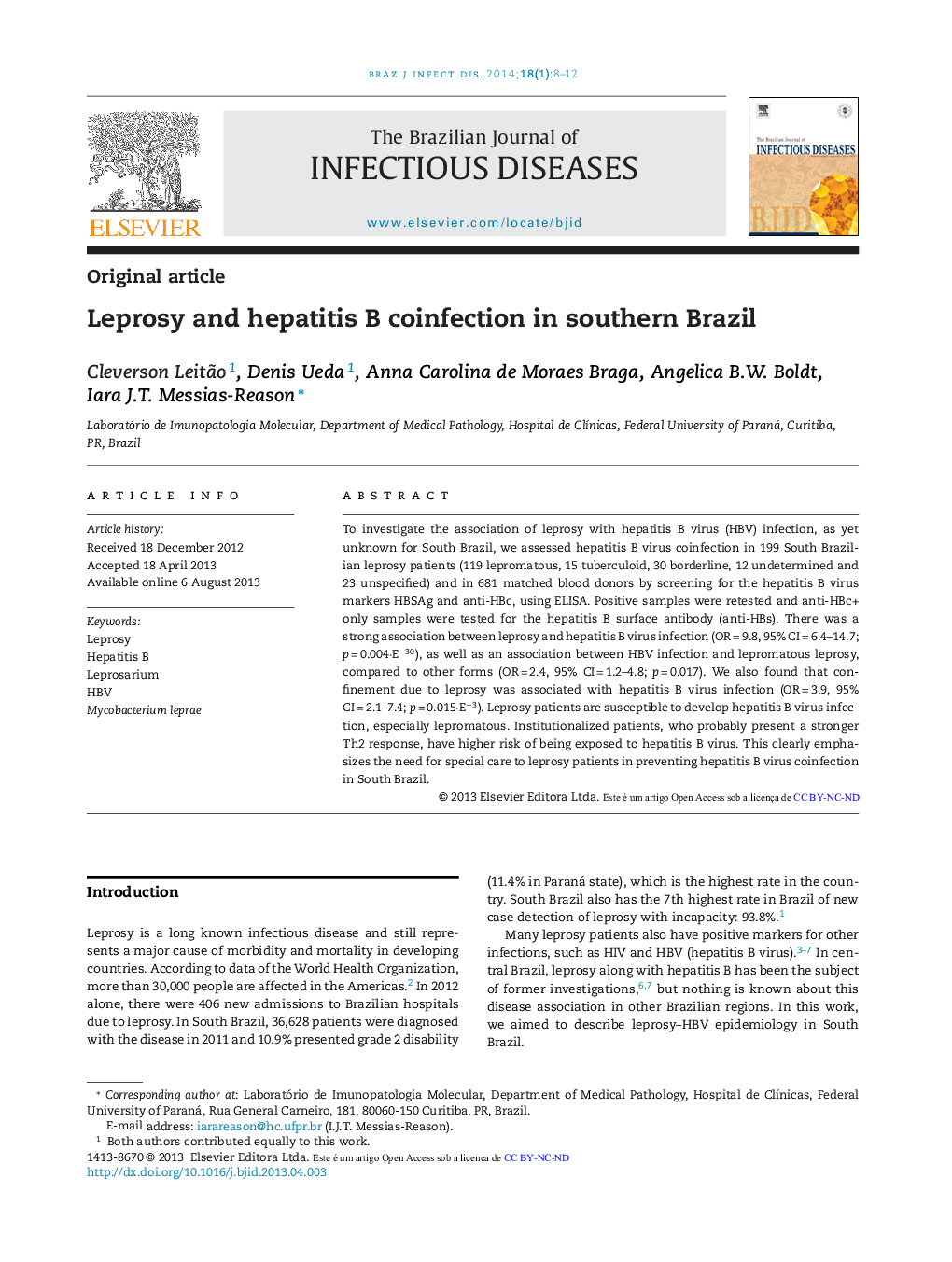 Leprosy and hepatitis B coinfection in southern Brazil