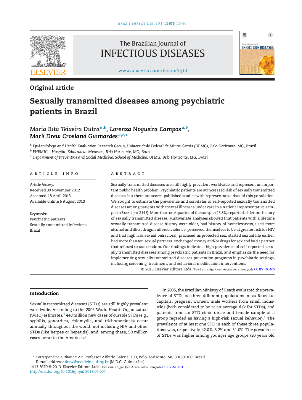 Sexually transmitted diseases among psychiatric patients in Brazil