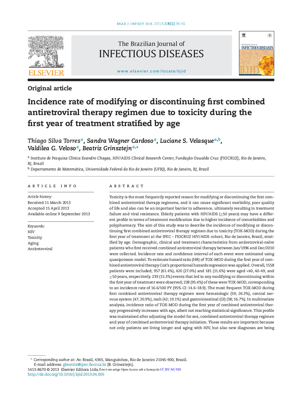 Incidence rate of modifying or discontinuing first combined antiretroviral therapy regimen due to toxicity during the first year of treatment stratified by age