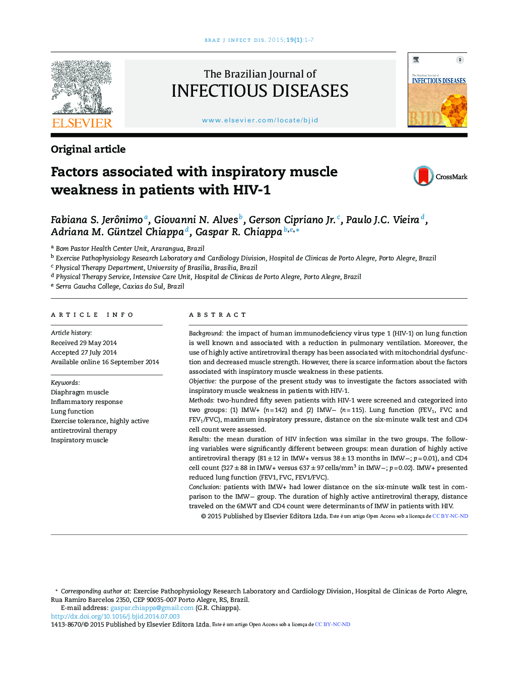 Factors associated with inspiratory muscle weakness in patients with HIV-1