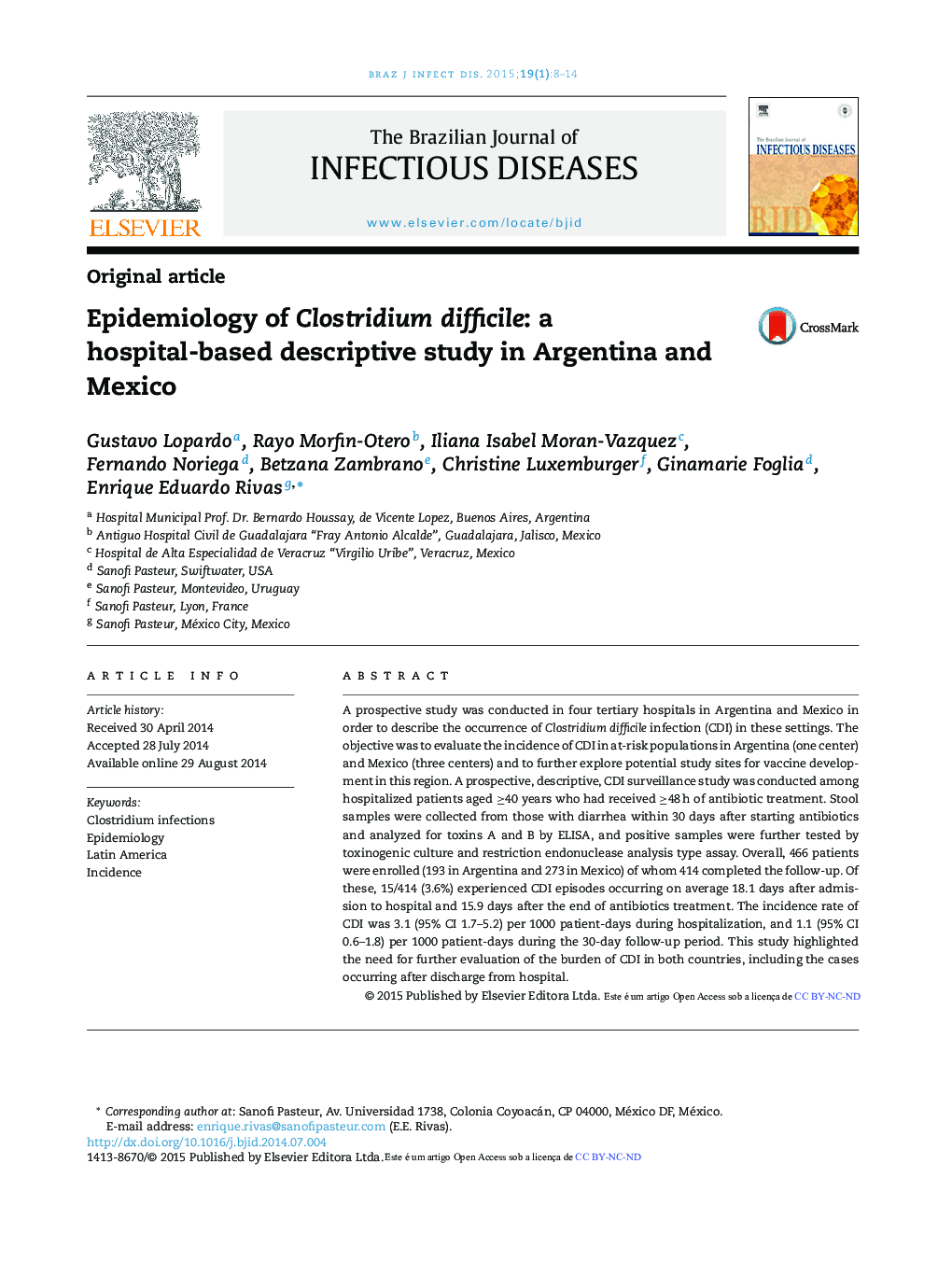 Epidemiology of Clostridium difficile: a hospital-based descriptive study in Argentina and Mexico